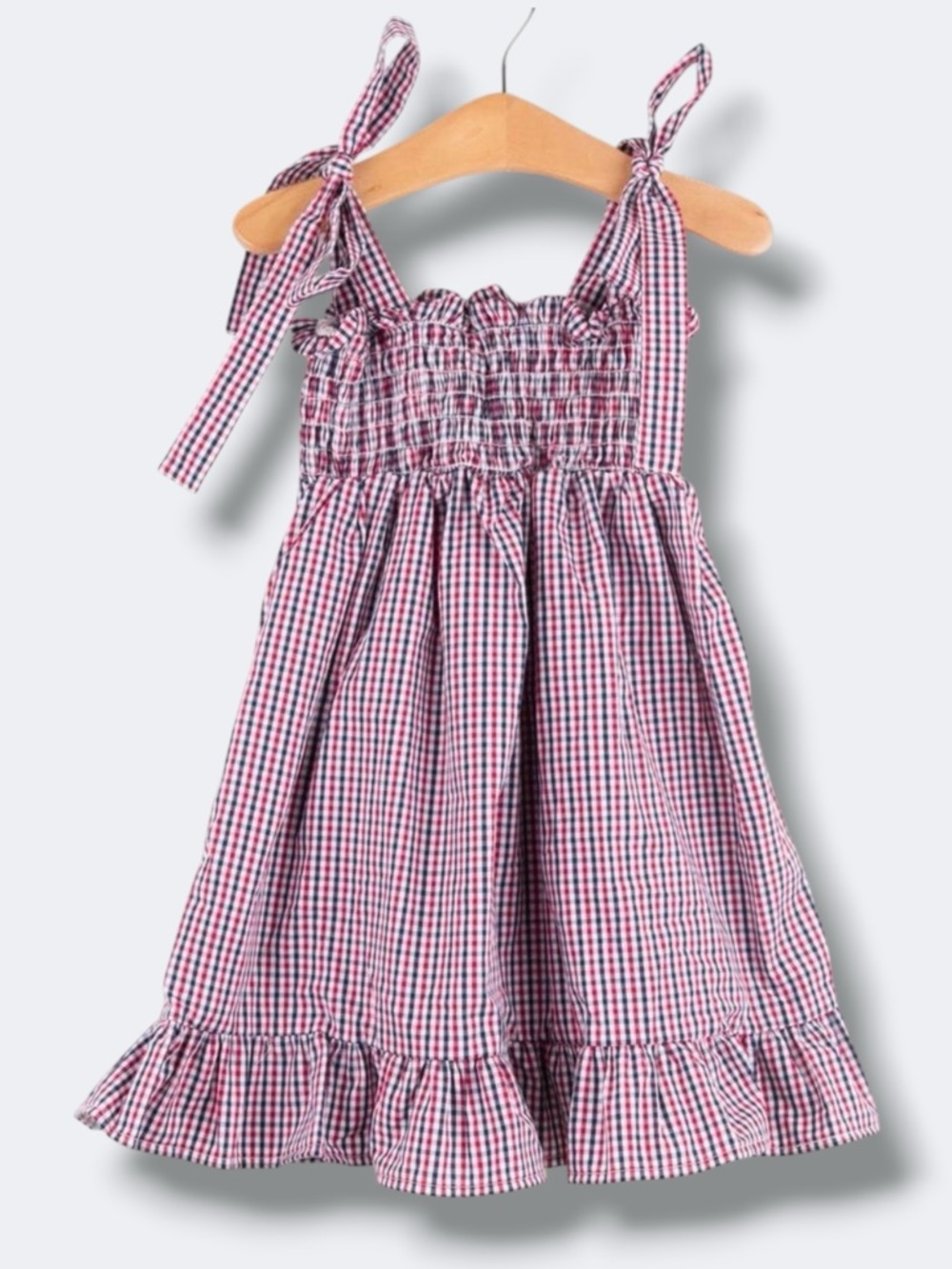 Stitchy Fish Girls Dress Size 5 Red Blue Gingham Smocked Tie Sundress Summer
